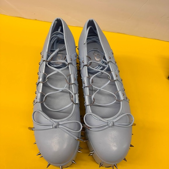 Pastel Blue Spiked Platform Creeper Shoes Silver Studded Lace Up Punk Harajuku - Picture 4 of 10